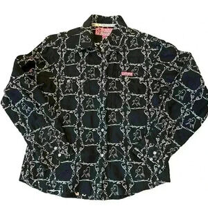 Girls Cowgirl Hardware Black Button Down Western Horse Shirt Size Large 10